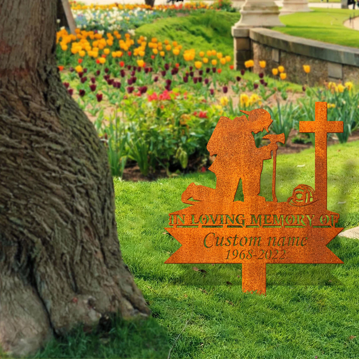 Custom Fireman Memorial Metal Stake, Firefighter Sign, Firefighter Memorial Plaque With Stake, Firefighter Grave Maker, Fireman Cemetery Stake