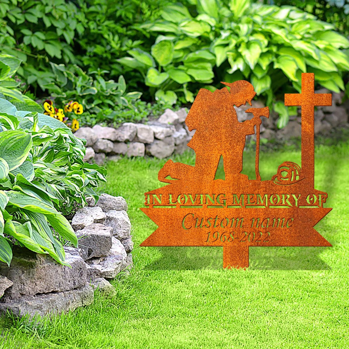 Custom Fireman Memorial Metal Stake, Firefighter Sign, Firefighter Memorial Plaque With Stake, Firefighter Grave Maker, Fireman Cemetery Stake