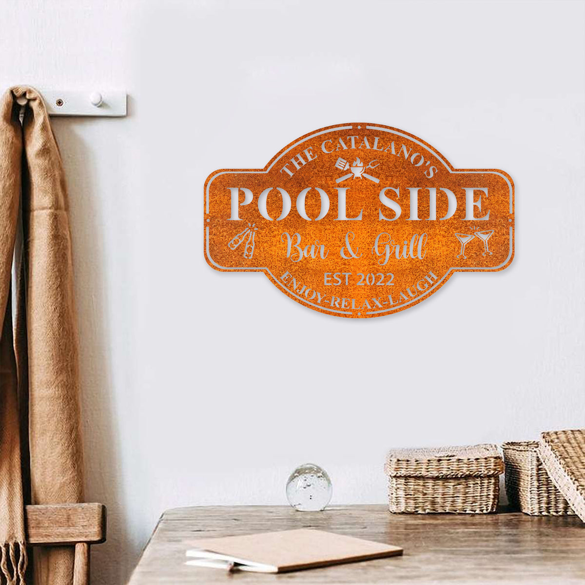 Personalized Sign For Pool Bar Metal Family Poolside Bar And Grill Sign Led Light, Bar And Grill Metal Wall Decor, Pool Oasis, Poolside Decor