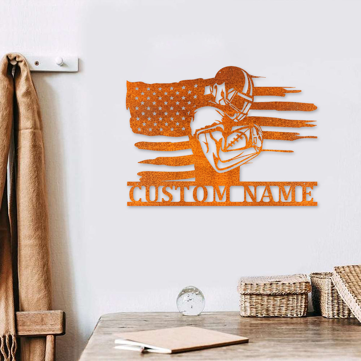Custom American Football Metal Sign, Football Player Name Sign, Football Coach Gift, Boys Room Decor, Football Metal Wall Art, Birthday Gift