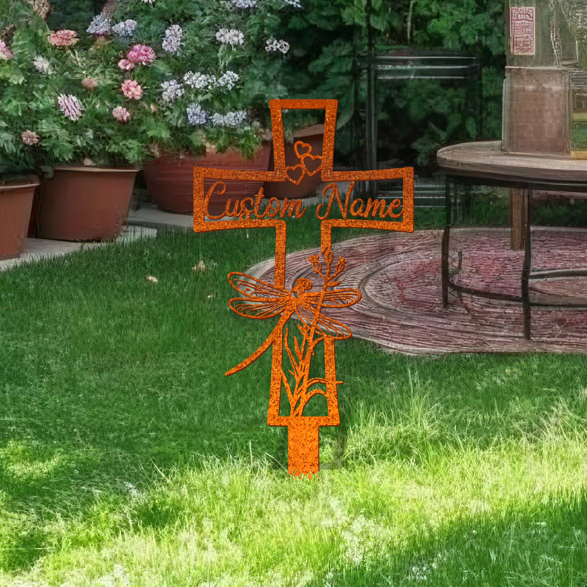 Custom Dragonfly Memorial Cross Stake, Memorial Stake, Cross Sign, Grave Marker Cemetery Stake, Loss Of Loved One Sympathy, In Memory Of Gifts