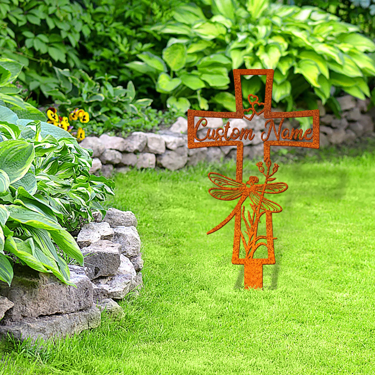 Custom Dragonfly Memorial Cross Stake, Memorial Stake, Cross Sign, Grave Marker Cemetery Stake, Loss Of Loved One Sympathy, In Memory Of Gifts