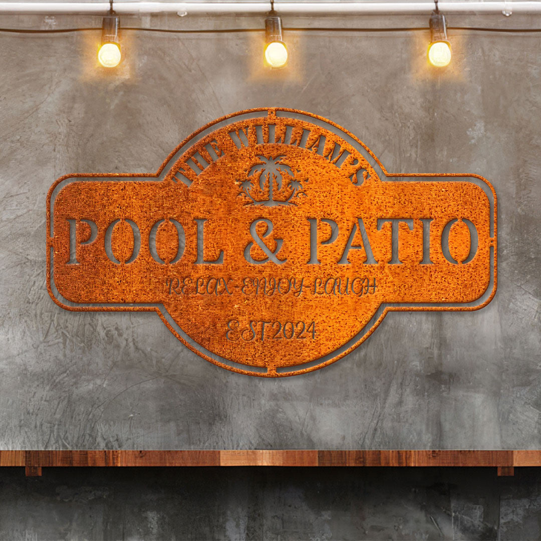 Personalized Pool & Patio Sign, Patio Decor Swimming Pool Decor, Custom Pool Sign, Backyard Pool Decor, Family Name Sign Modern Poolside Decor