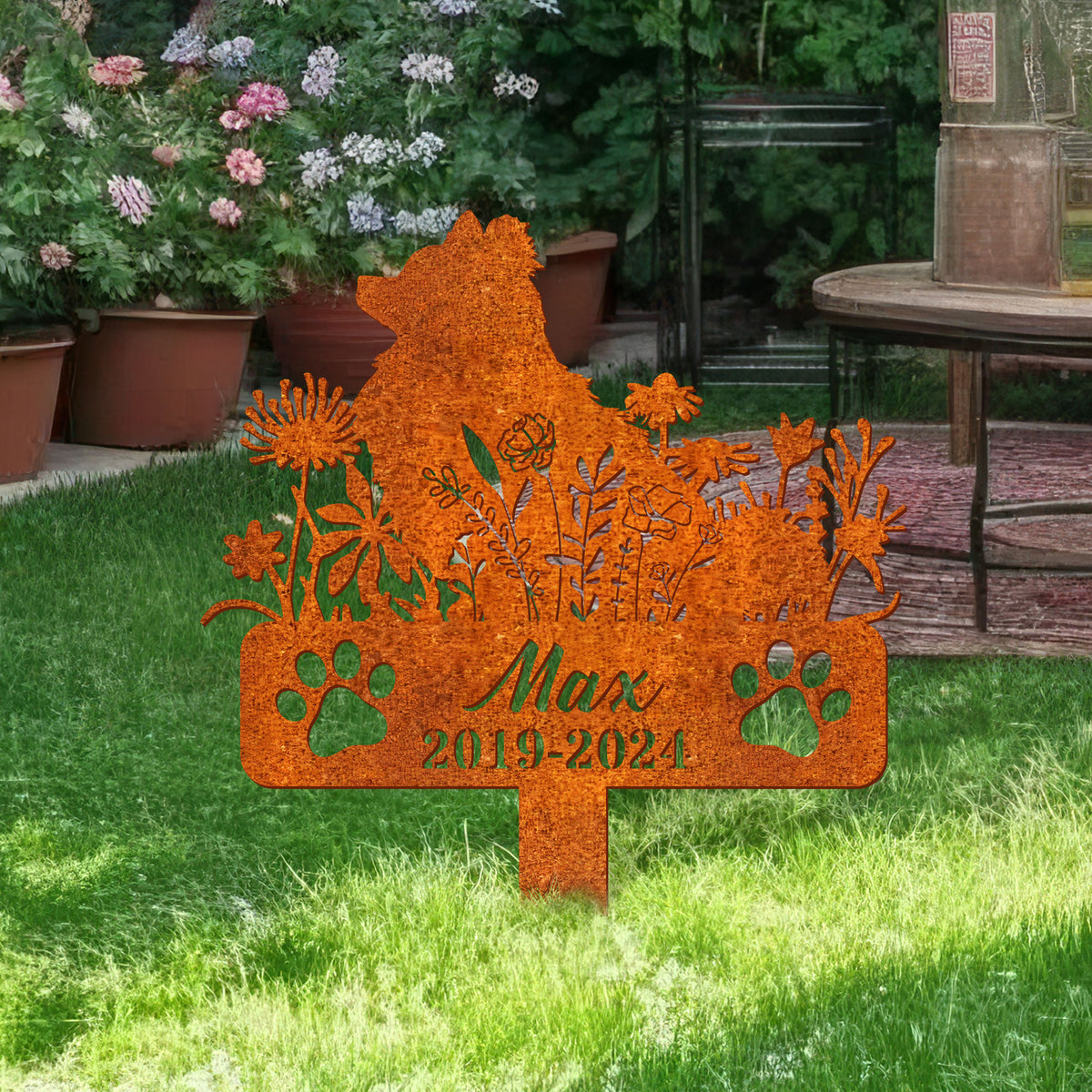 Personalized Dog Memorial Stake, Pomeranian Memorial Stake Corten Sign Pet Grave Markers Sign, Pet Loss Gift, Sympathy Sign, Remembrance Stake