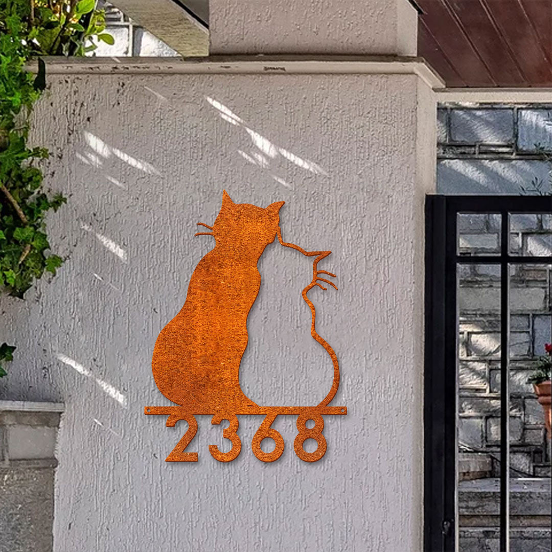 Cat House Address Sign Custom House Number Sign Address Number Sign Door Number Sign Cat Welcome Sign Cat Lovers Gift Housewarming Gift