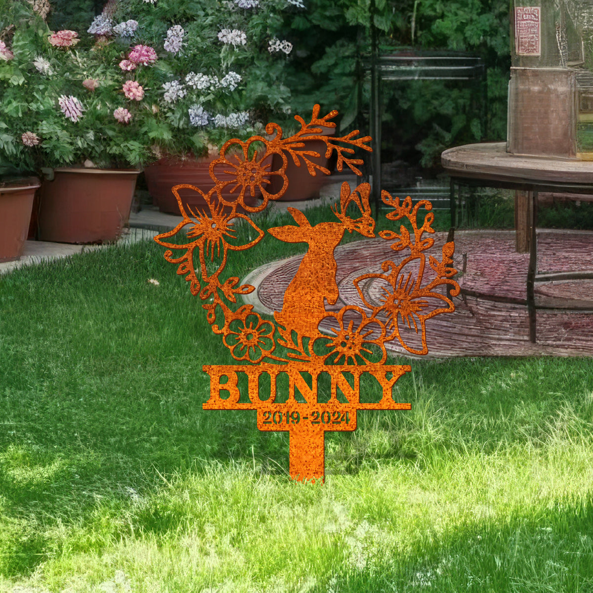 Personalized Rabbit Memorial Stake, Rabbit Grave Markers Stake, Bunny Metal Garden Stake, Remembrance Stake Bunny Lover Gift Sympathy Sign