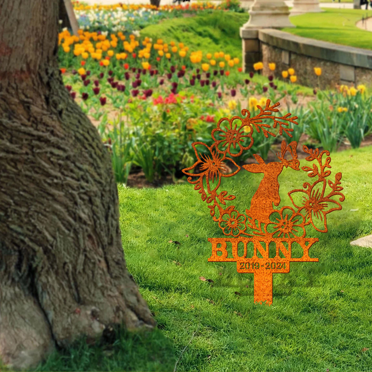 Personalized Rabbit Memorial Stake, Rabbit Grave Markers Stake, Bunny Metal Garden Stake, Remembrance Stake Bunny Lover Gift Sympathy Sign
