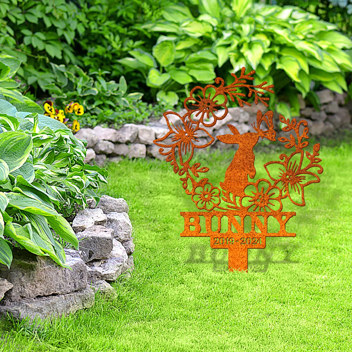 Personalized Rabbit Memorial Stake, Rabbit Grave Markers Stake, Bunny Metal Garden Stake, Remembrance Stake Bunny Lover Gift Sympathy Sign