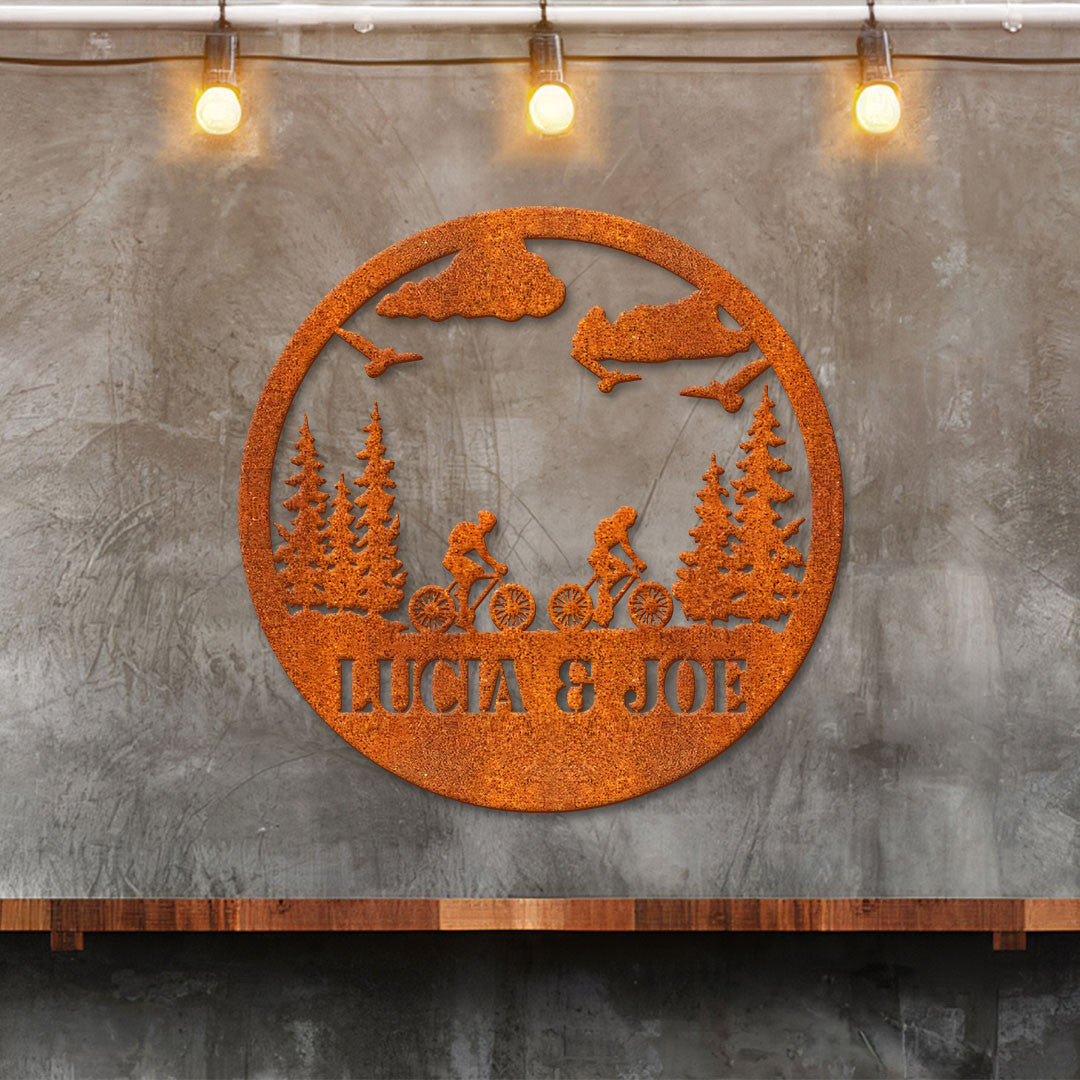 Personalized Metal Biking Sign, Moab Bike Riding Bicycle Metal Wall Art, Mountain Biking Sign, Bicycle Lovers Gift, Couple Gift, Biker Gift