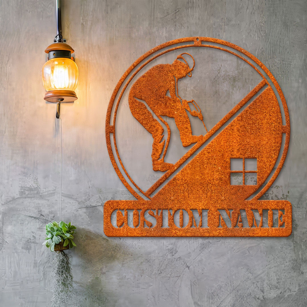 Custom Work Repairs Roofs Metal Wall Art Personalized Roofer Name Sign Led Light Home Decor Roofing Sign Decor Birthday Gift Cabin Sign