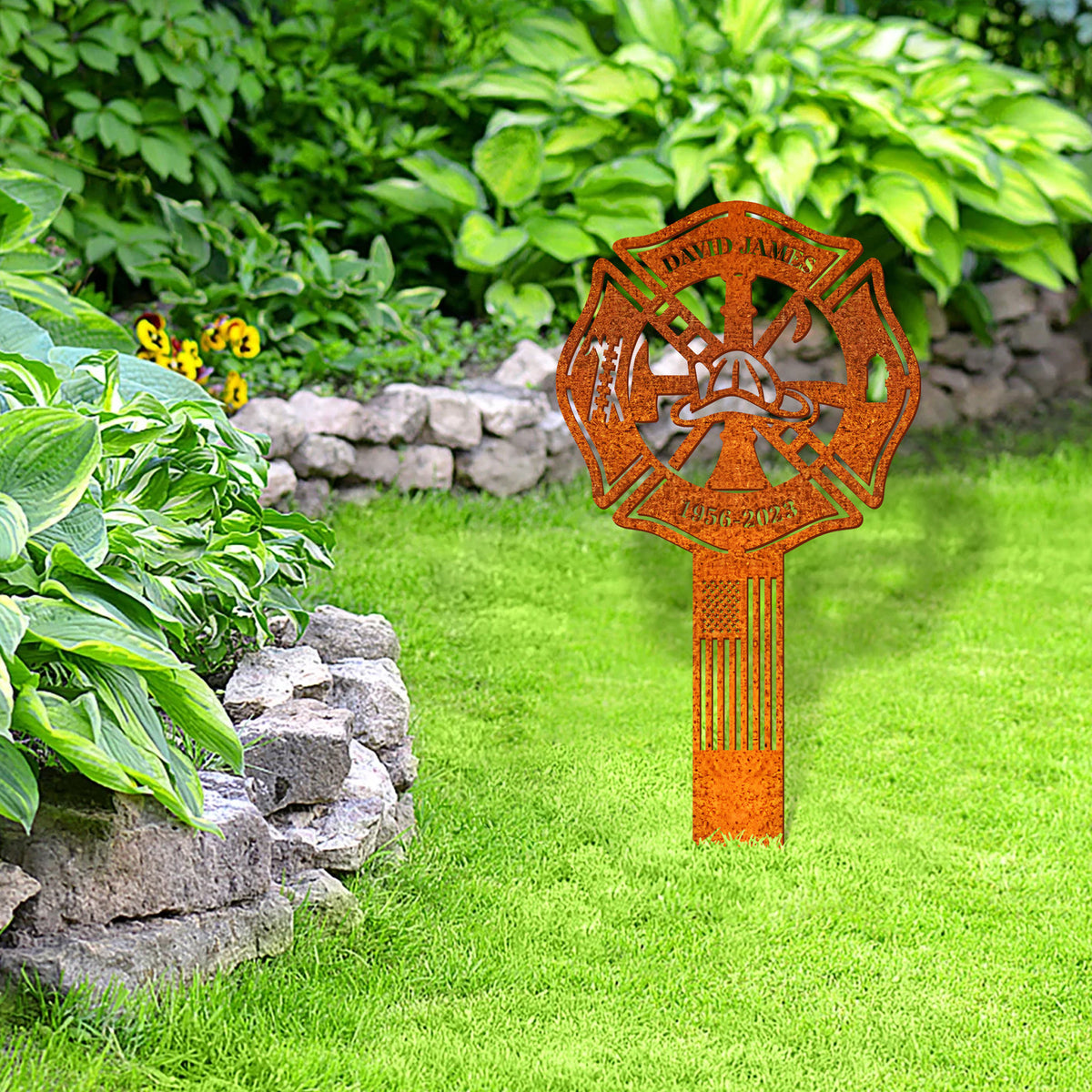 Personalized Firefighter Name Sign, Fireman Memorial Stake, Fireman Name Sign, Sympathy Sign, Grave Marker, Remembrance Stake, Firefighter Metal
