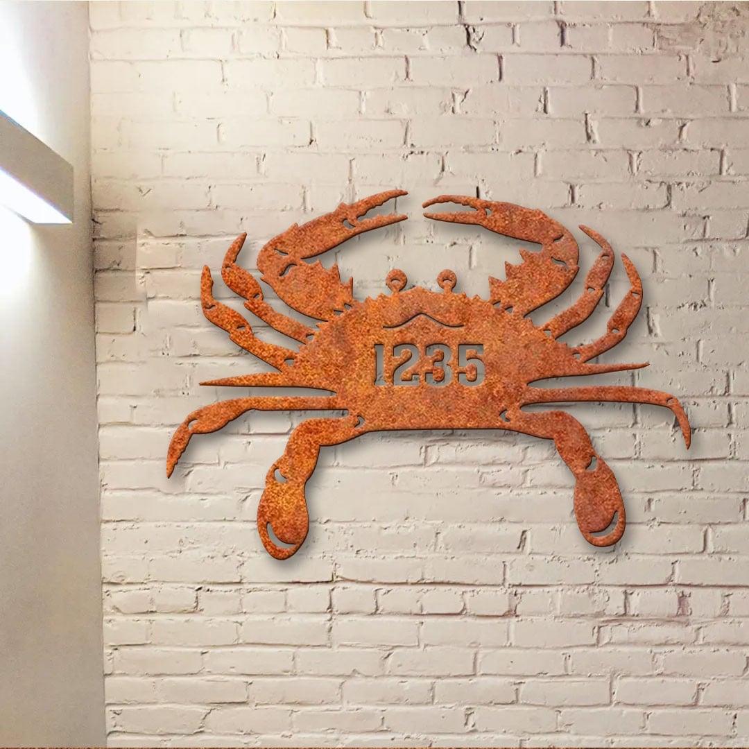 Custom Crab Metal Sign Personalized Beach House Decor Crab Wall Hangings Metal Adress Sign Birthday Gift Beach House Sign