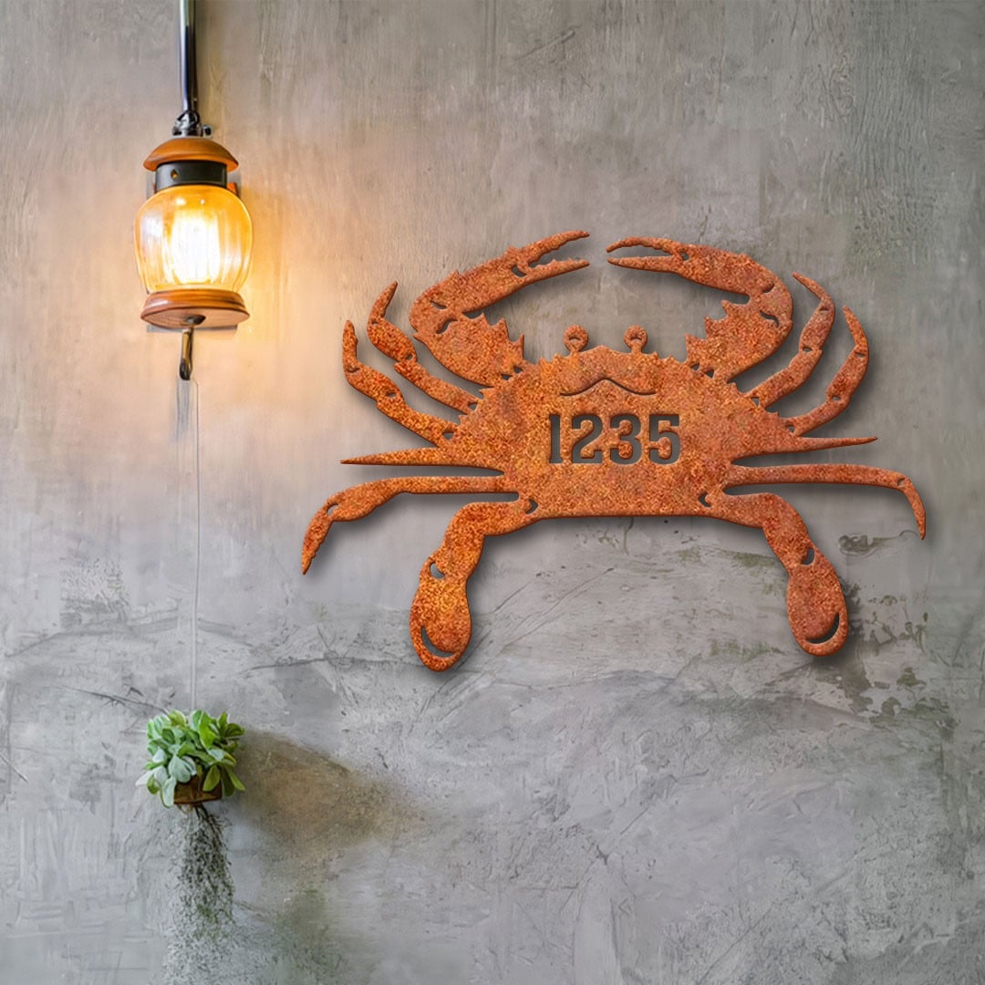 Custom Crab Metal Sign Personalized Beach House Decor Crab Wall Hangings Metal Adress Sign Birthday Gift Beach House Sign
