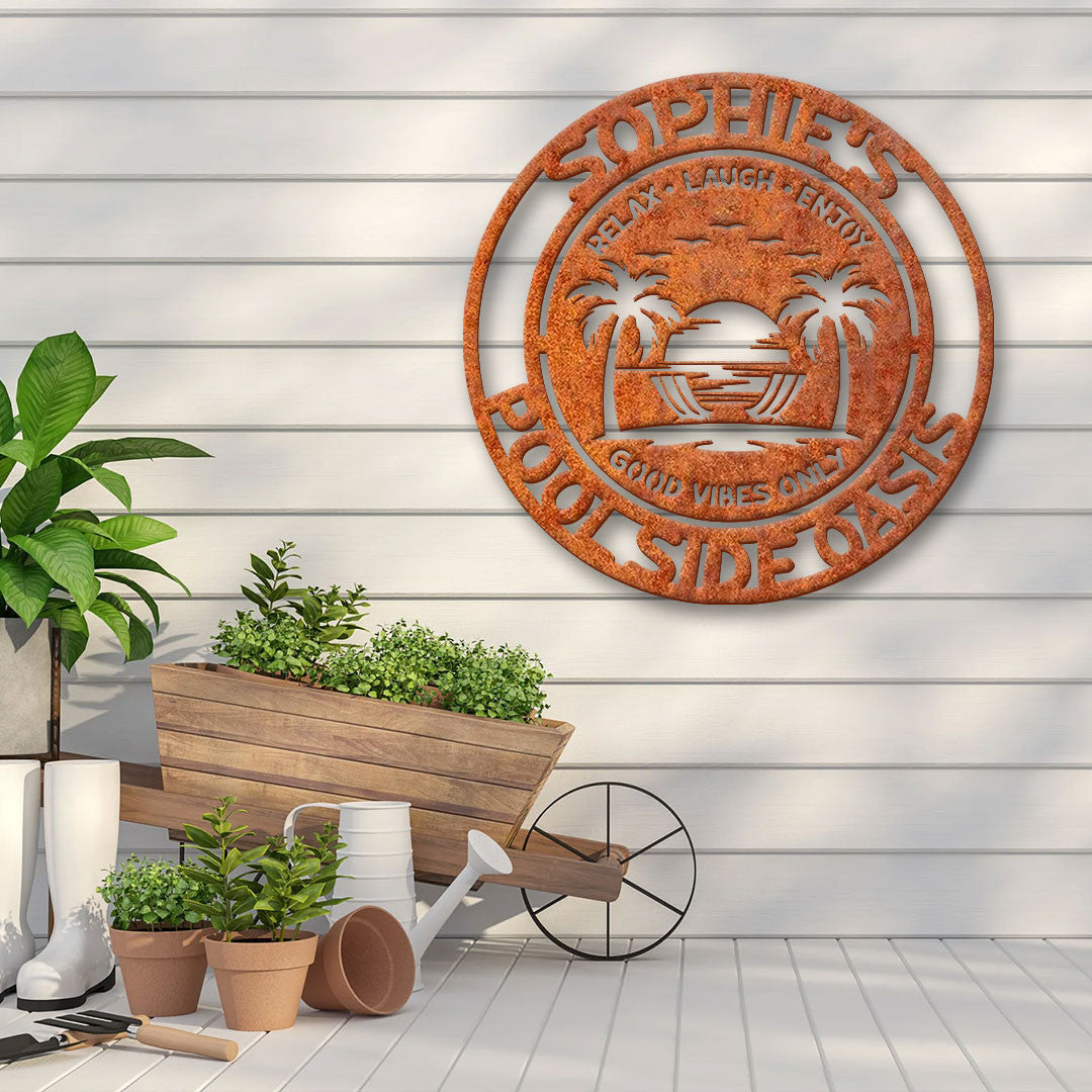 Custom Beach House Sign, Poolside Metal Sign Beach House Sign, Nautical Decor, Housewarming Gift, Patio Sign, Tropical Sign, Coastal Decor
