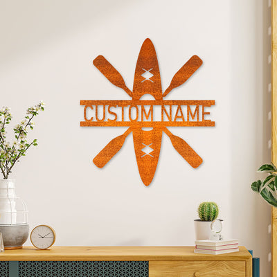 Personalized Kayak Metal Wall Art, Custom Kayak Monogram Sign, Kayak Lover Gift, Lake House Sign, Housewarming Gift, Home Decor, Beach House