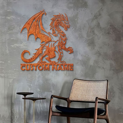 Personalized Dragon Metal Wall Art Led Lights Custom Name Dragon Metal Sign, Dragon Lover Gifts, Boy Room Decor Dragon Lover Gift, Dragon Decor