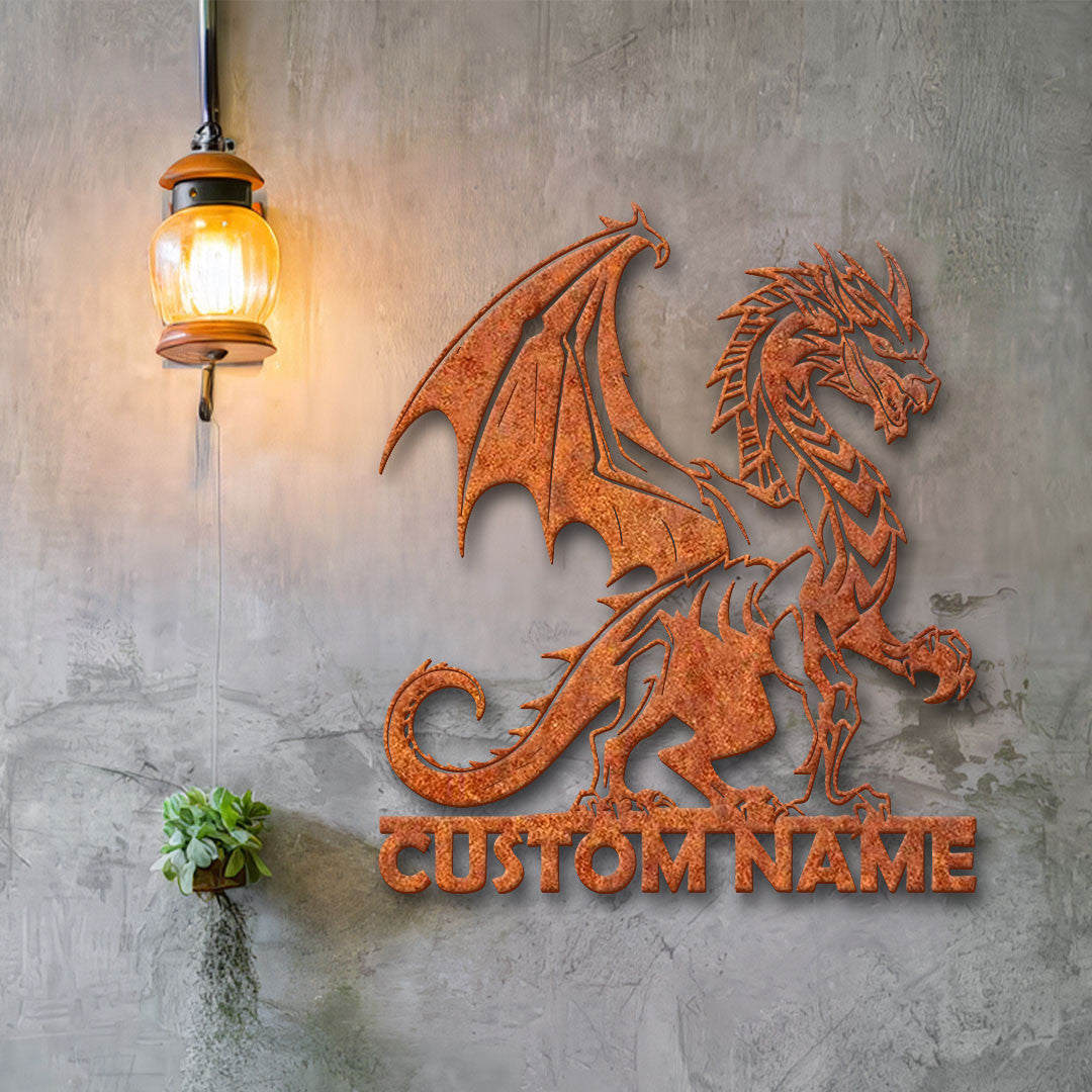 Personalized Dragon Metal Wall Art Led Lights Custom Name Dragon Metal Sign, Dragon Lover Gifts, Boy Room Decor Dragon Lover Gift, Dragon Decor