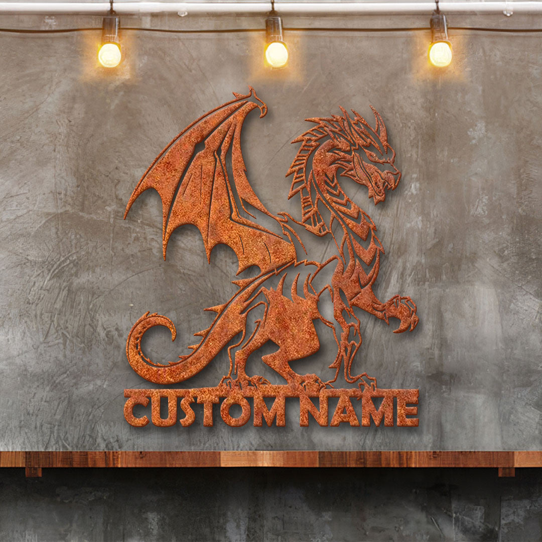 Personalized Dragon Metal Wall Art Led Lights Custom Name Dragon Metal Sign, Dragon Lover Gifts, Boy Room Decor Dragon Lover Gift, Dragon Decor