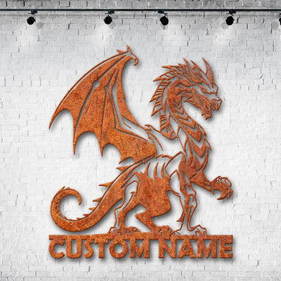 Personalized Dragon Metal Wall Art Led Lights Custom Name Dragon Metal Sign, Dragon Lover Gifts, Boy Room Decor Dragon Lover Gift, Dragon Decor