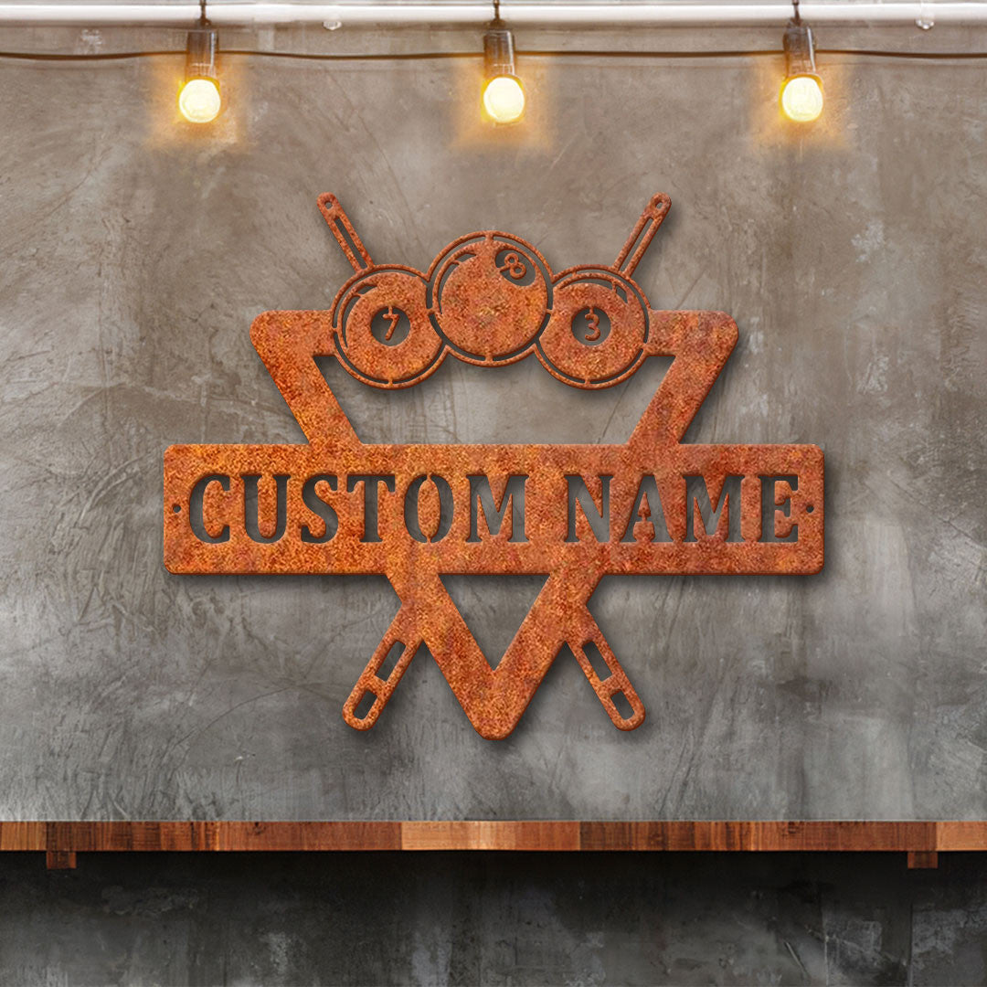 Custom Billiards Metal Wall Art Led Light Billiards Pool Metal Sign Personalized Snooker Player Name Sign Ideal For Home Decor & Gift