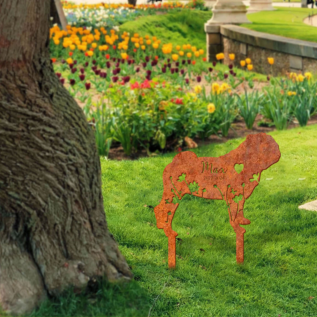 Pug Memorial Stake Corten Sign Personalized Pug Metal Stake, Grave Marker, Garden Decor, Custom Dog Memorial Stake Dog Lover Gift, Pet Loss Gift