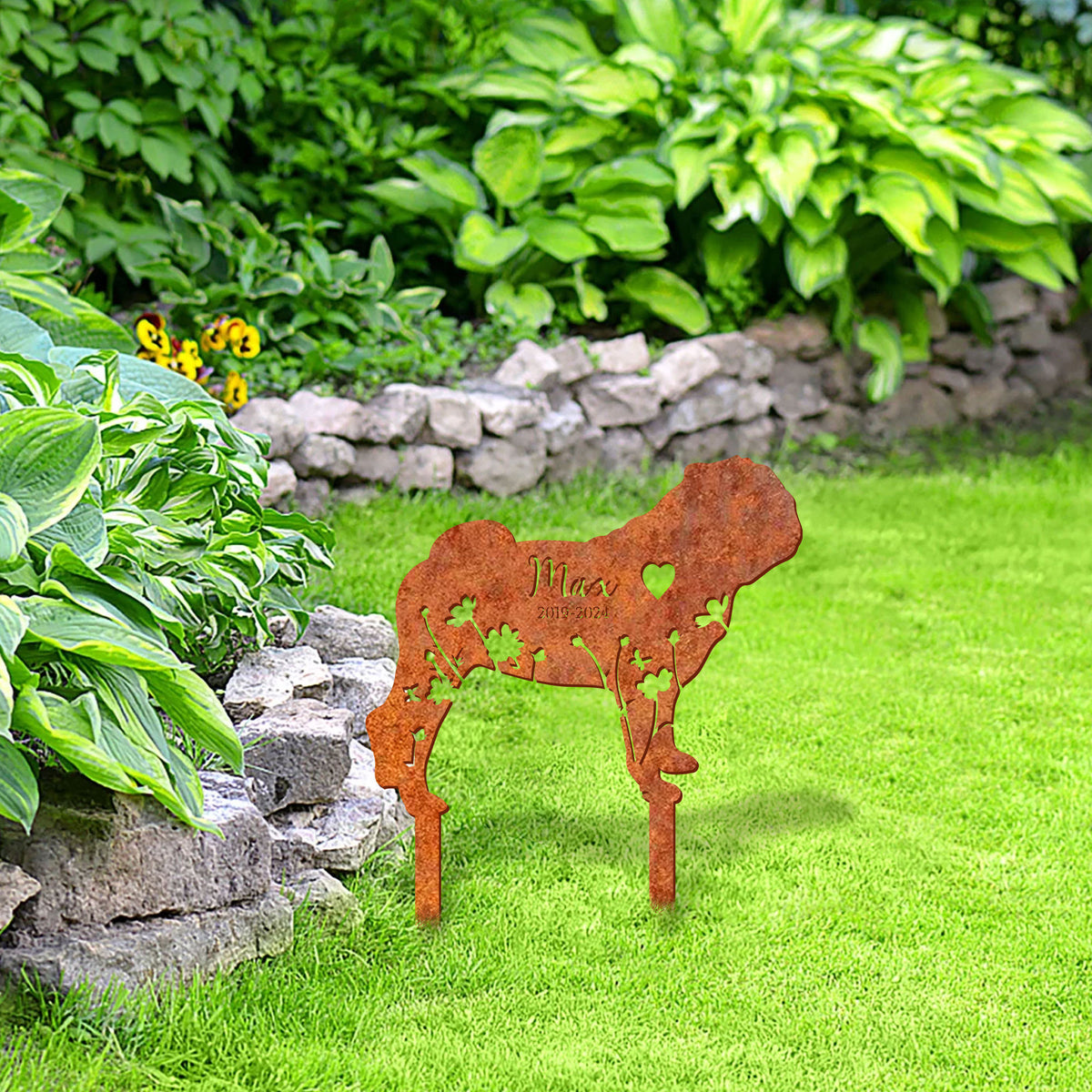 Pug Memorial Stake Corten Sign Personalized Pug Metal Stake, Grave Marker, Garden Decor, Custom Dog Memorial Stake Dog Lover Gift, Pet Loss Gift
