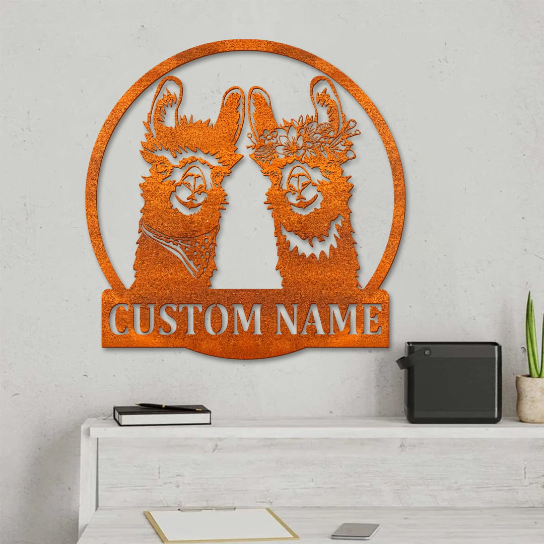 Custom Alpaca Metal Wall Art Alpaca Art Personalized Llama Farm Name Sign Home Decor Camel Art Camel Barn Decoration Birthday Gift Farm Sign