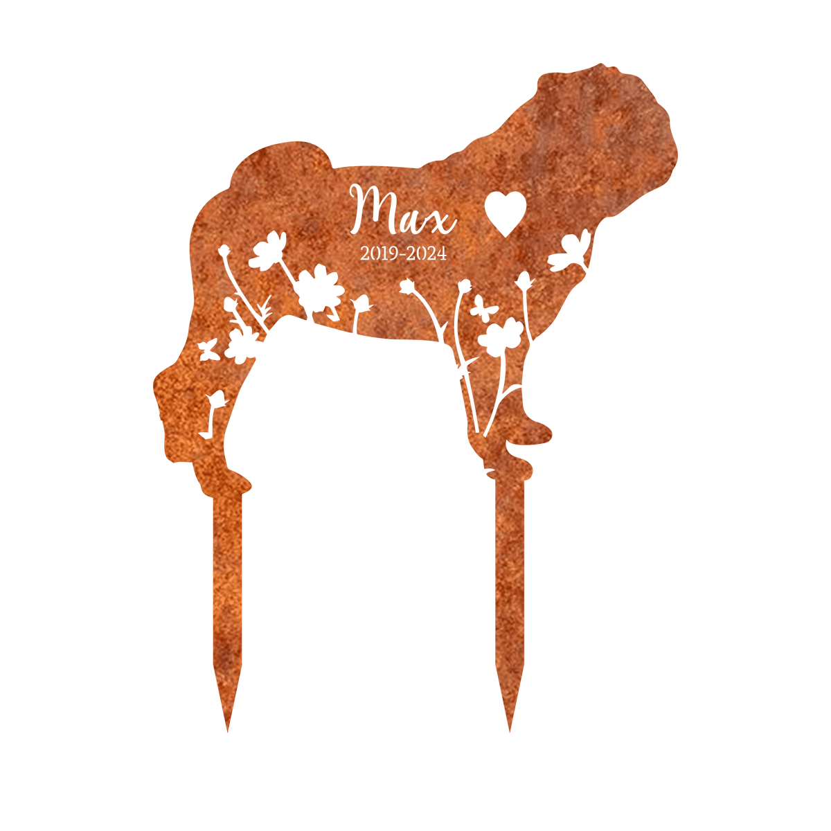 Pug Memorial Stake Corten Sign Personalized Pug Metal Stake, Grave Marker, Garden Decor, Custom Dog Memorial Stake Dog Lover Gift, Pet Loss Gift