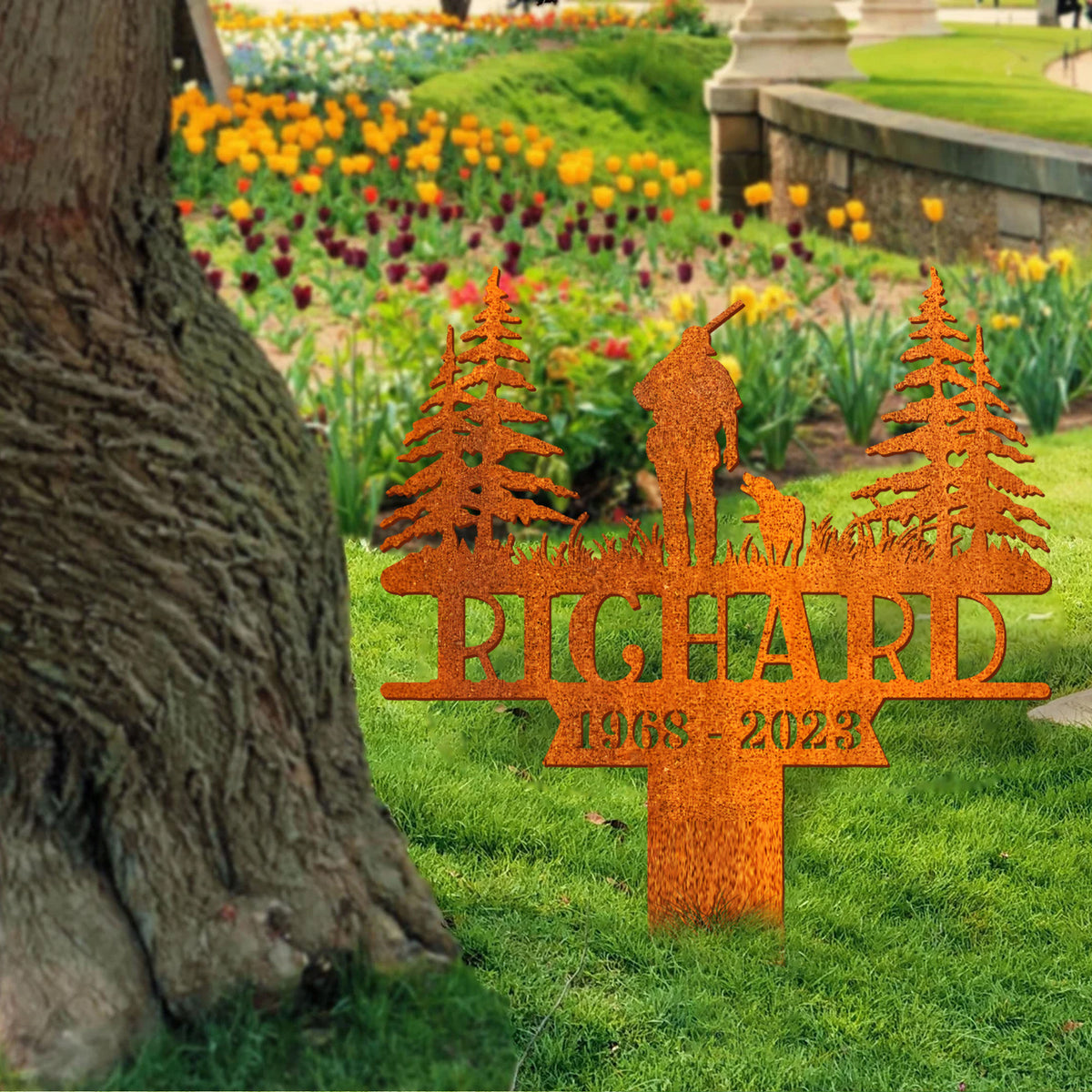 Custom Hunter Memorial Stake Personalized Hunter Name Sign, Sympathy Sign, Hunter Loss Dad Loss, Grave Marker, Garden Decor, Deer Hunting Sign