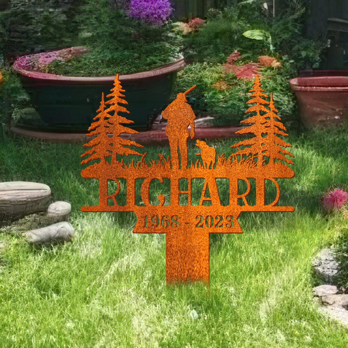 Custom Hunter Memorial Stake Personalized Hunter Name Sign, Sympathy Sign, Hunter Loss Dad Loss, Grave Marker, Garden Decor, Deer Hunting Sign