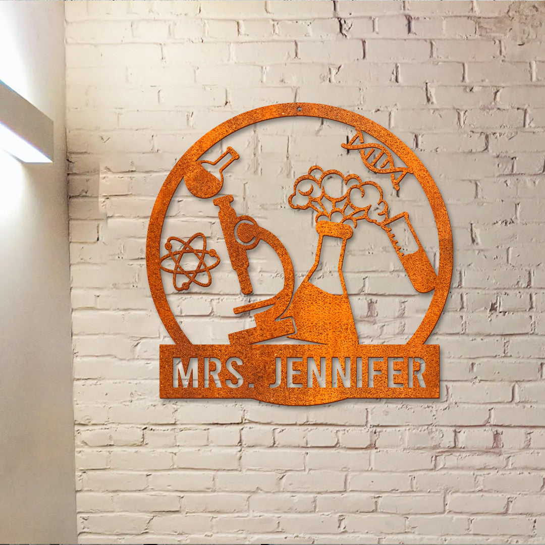 Custom Chemistry Teacher Metal Sign Led Light, Science Teacher Sign, Scientist Metal Chemist Name Sign, Home Decor, Chemistry Lover Lab Decor