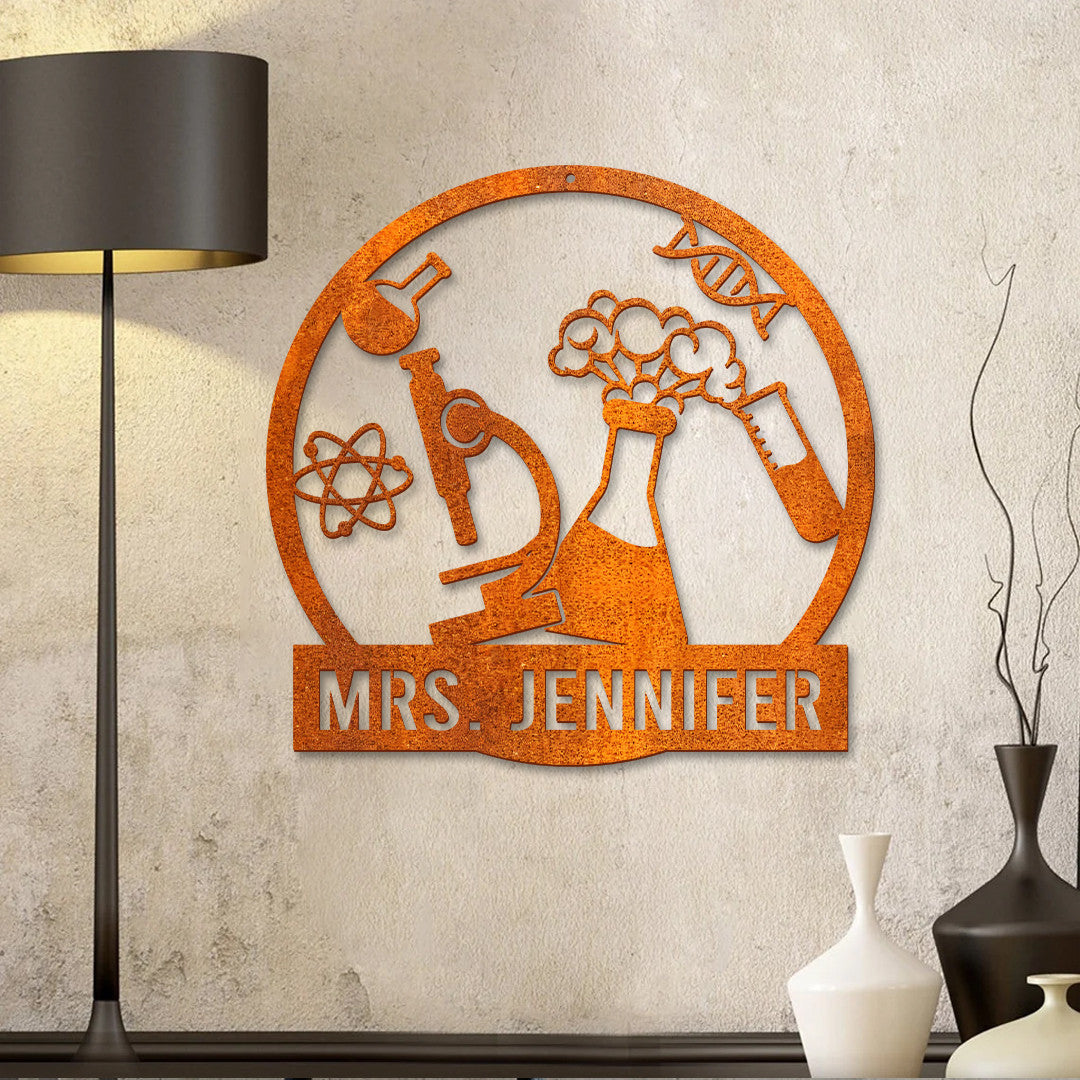 Custom Chemistry Teacher Metal Sign Led Light, Science Teacher Sign, Scientist Metal Chemist Name Sign, Home Decor, Chemistry Lover Lab Decor