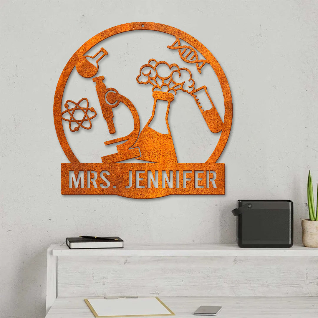 Custom Chemistry Teacher Metal Sign Led Light, Science Teacher Sign, Scientist Metal Chemist Name Sign, Home Decor, Chemistry Lover Lab Decor