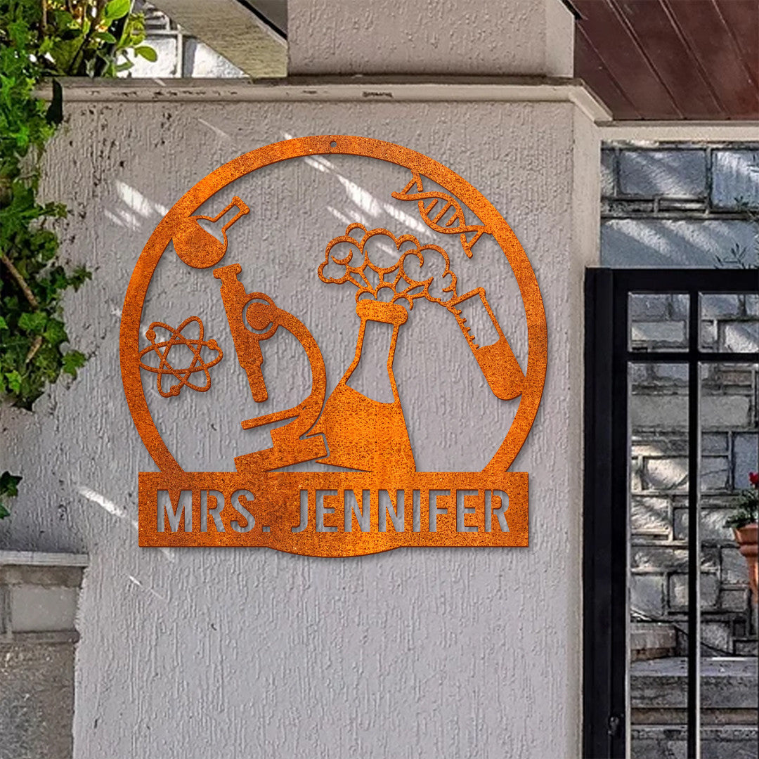 Custom Chemistry Teacher Metal Sign Led Light, Science Teacher Sign, Scientist Metal Chemist Name Sign, Home Decor, Chemistry Lover Lab Decor