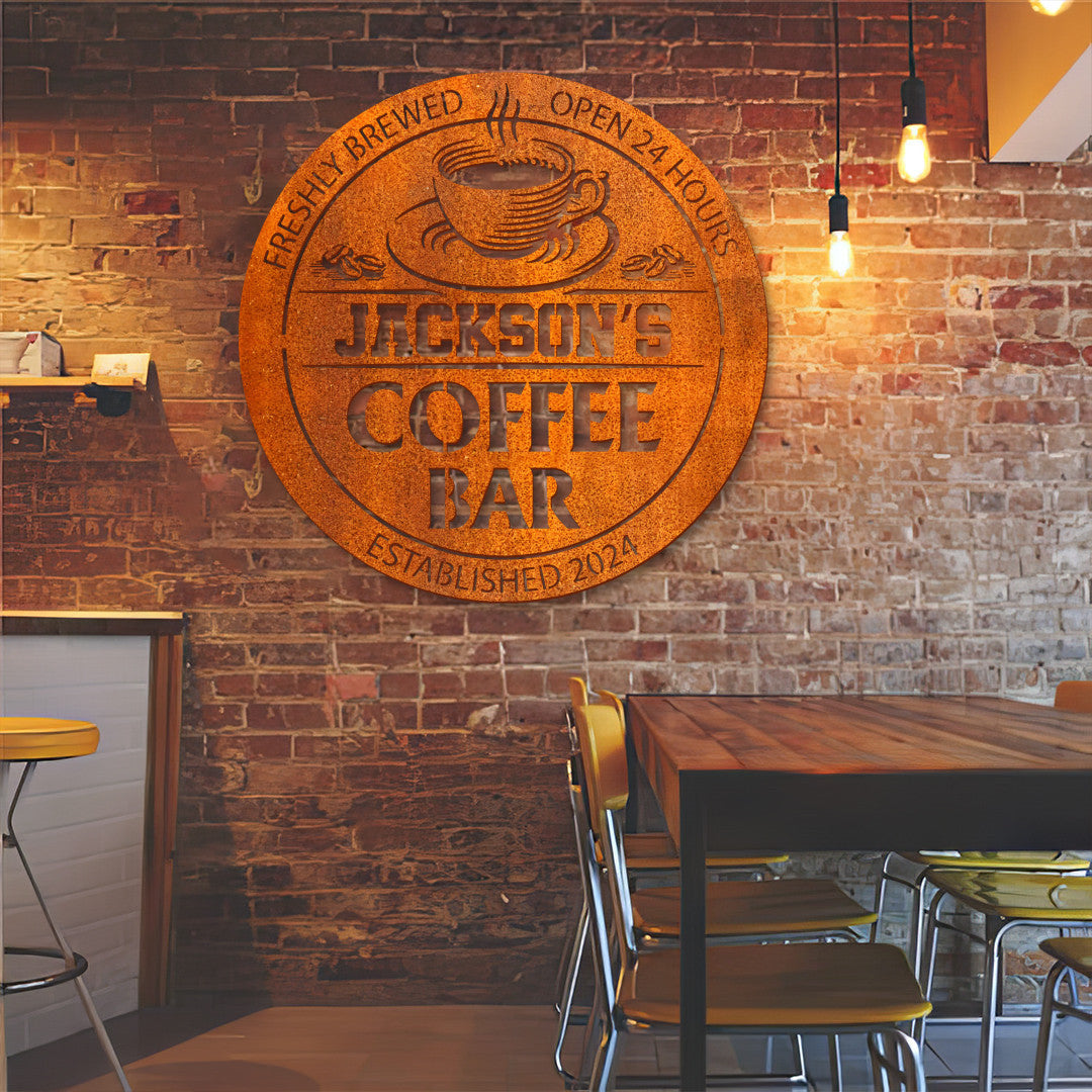 Custom Coffee Bar Metal Wall Art Led Coffee Bar Sign Personalized Coffee Lover Name Sign Home Decor Kitchen Decor Patio Sign Birthday Gifts