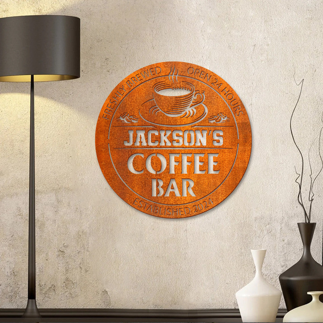 Custom Coffee Bar Metal Wall Art Led Coffee Bar Sign Personalized Coffee Lover Name Sign Home Decor Kitchen Decor Patio Sign Birthday Gifts