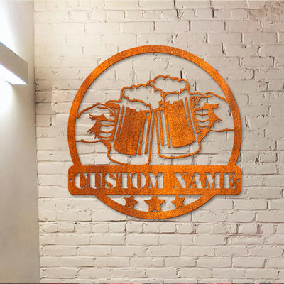 Custom Beer Bar Metal Wall Art Personalized Beer Mug Cheers Name Sign Home Decor Beer Bar Metal Sign Pub Decoration Dinking Man Cave Sign