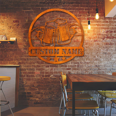 Custom Beer Bar Metal Wall Art Personalized Beer Mug Cheers Name Sign Home Decor Beer Bar Metal Sign Pub Decoration Dinking Man Cave Sign