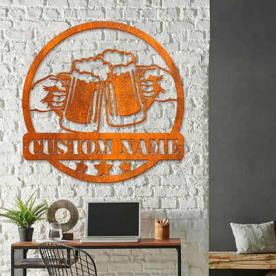Custom Beer Bar Metal Wall Art Personalized Beer Mug Cheers Name Sign Home Decor Beer Bar Metal Sign Pub Decoration Dinking Man Cave Sign