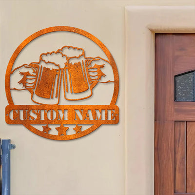 Custom Beer Bar Metal Wall Art Personalized Beer Mug Cheers Name Sign Home Decor Beer Bar Metal Sign Pub Decoration Dinking Man Cave Sign