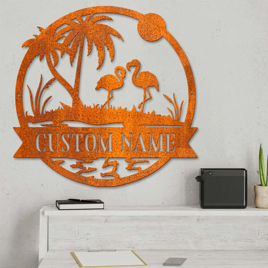 Personalized Flamingo Metal Wall Art, Flamingo Sign, Beach House Decor, Palm Tree Sign, Beach House Sign, Birthday Gift, Flamingo Lover Gift