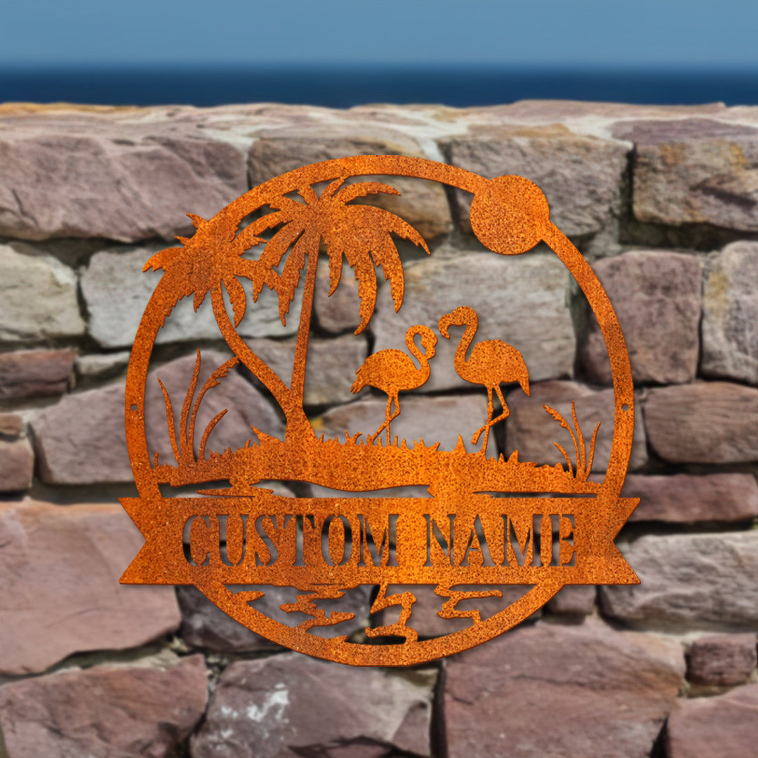 Personalized Flamingo Metal Wall Art, Flamingo Sign, Beach House Decor, Palm Tree Sign, Beach House Sign, Birthday Gift, Flamingo Lover Gift