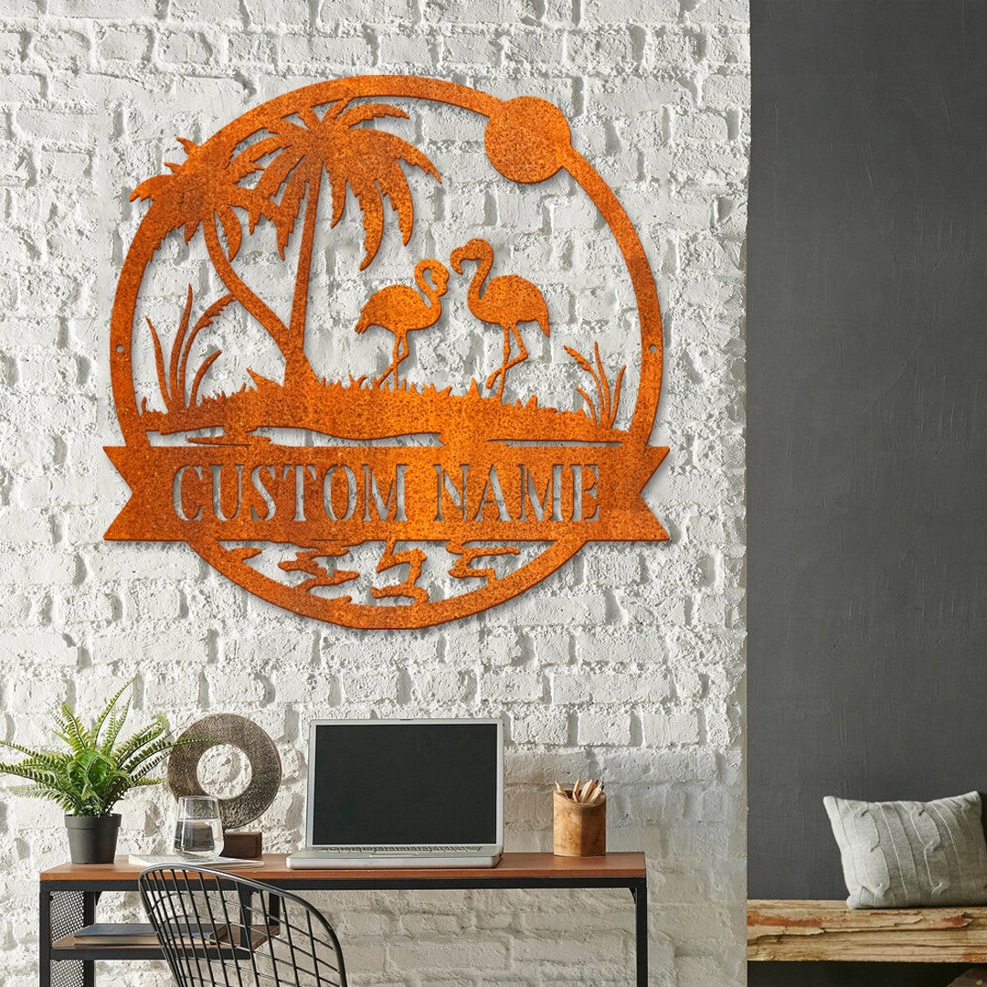 Personalized Flamingo Metal Wall Art, Flamingo Sign, Beach House Decor, Palm Tree Sign, Beach House Sign, Birthday Gift, Flamingo Lover Gift