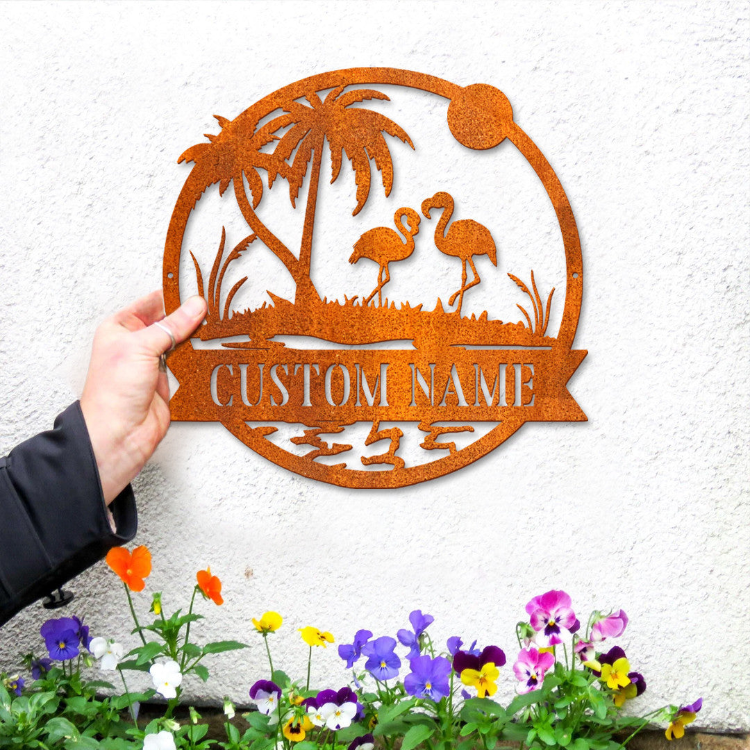 Personalized Flamingo Metal Wall Art, Flamingo Sign, Beach House Decor, Palm Tree Sign, Beach House Sign, Birthday Gift, Flamingo Lover Gift