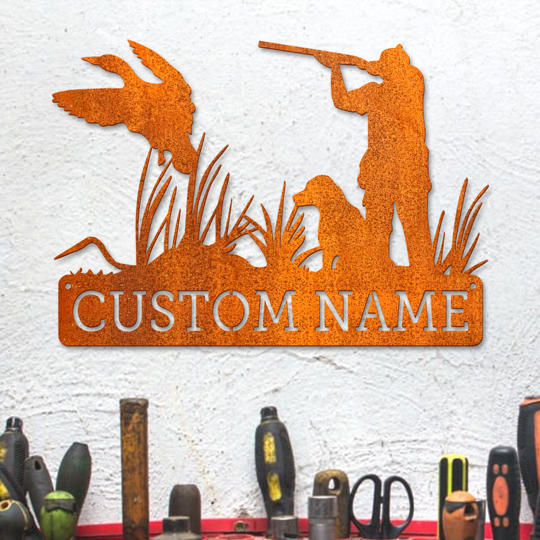 Custom Duck Hunting Metal Wall Art Led Light Personalized Hunter Name Sign Home Decor Duck Cabin Decoration Hunting Sign Birthday Gift