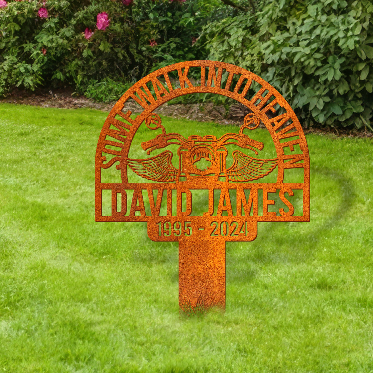 Custom Rider Memorial Metal Stake, Biker Memorial Stale, Motorcycle With Wings Metal Sign, Riding With Angels, In Loving Memory, Garden Stake