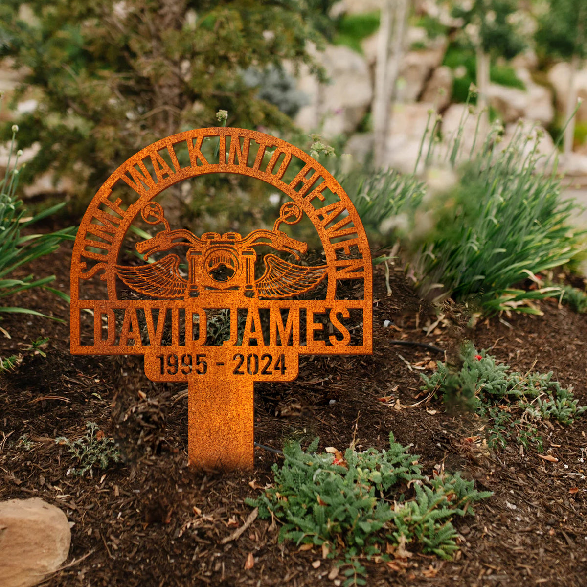 Custom Rider Memorial Metal Stake, Biker Memorial Stale, Motorcycle With Wings Metal Sign, Riding With Angels, In Loving Memory, Garden Stake