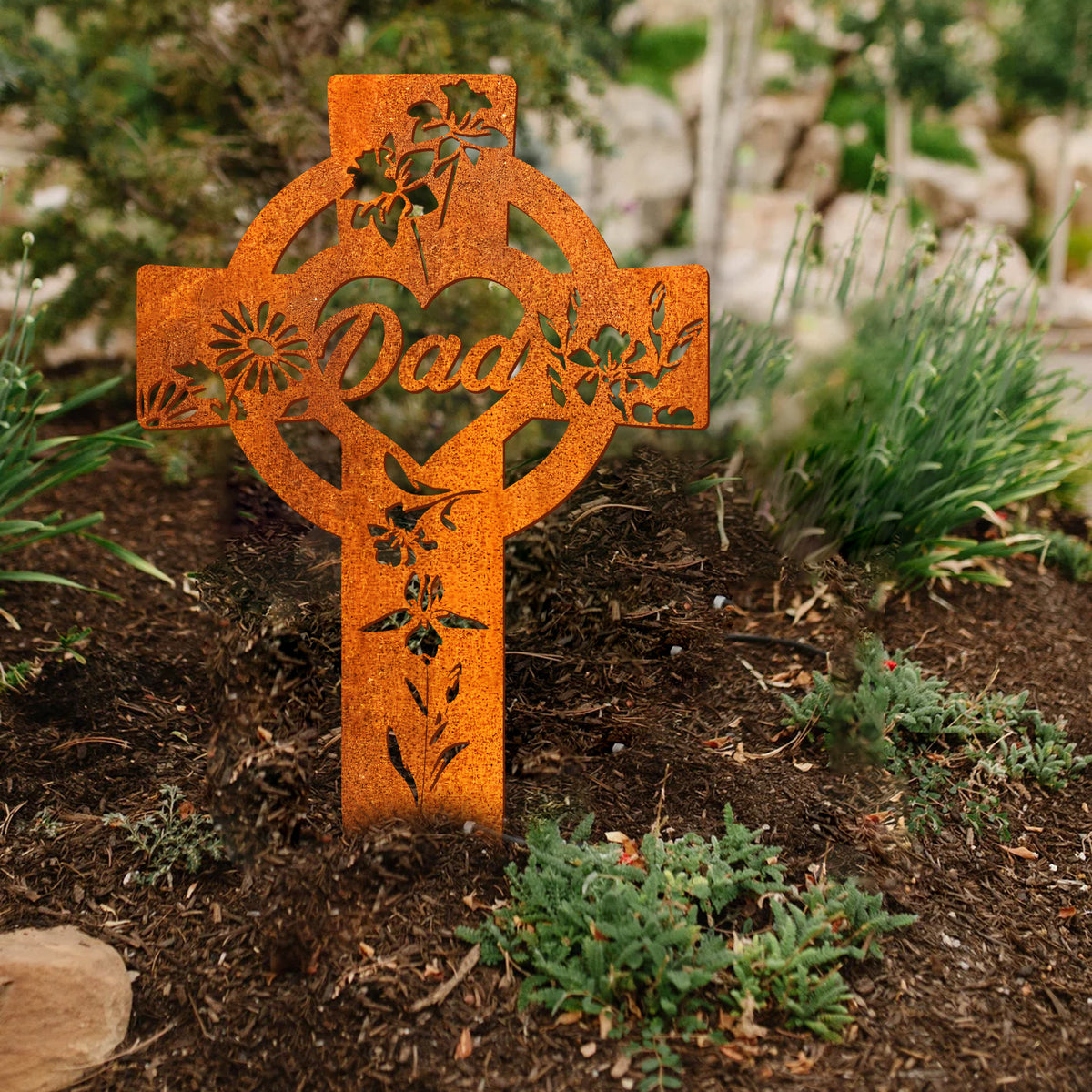 Personalized Flower Celtic Cross Memorial Metal Stake, Memorial Stake Garden Stake, Mom Loss, Sympathy Gift, Memory Plaque, Grave Marker