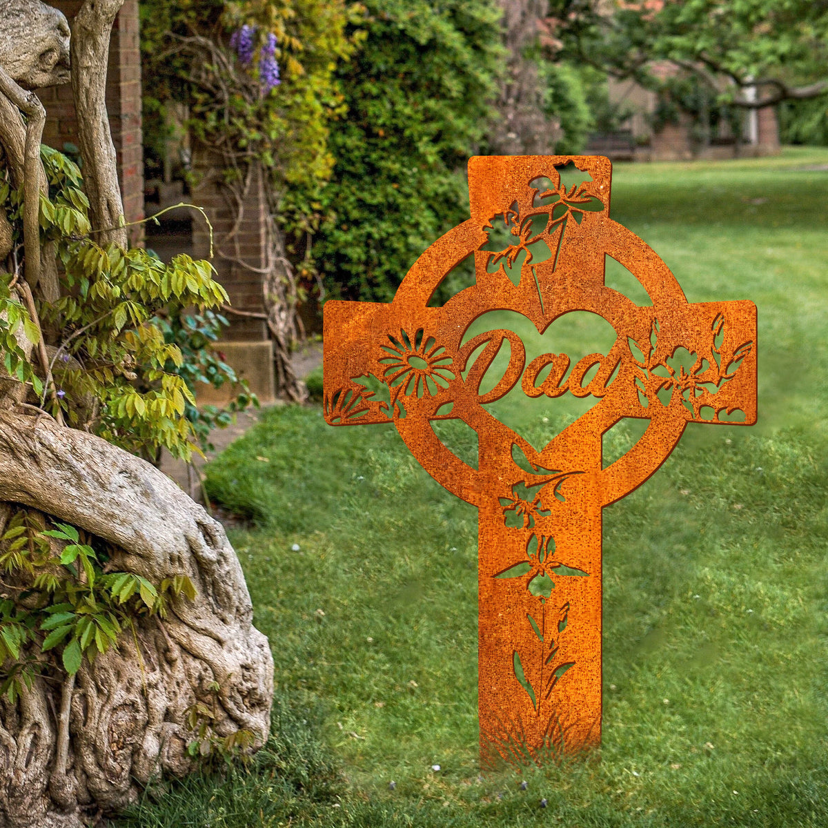 Personalized Flower Celtic Cross Memorial Metal Stake, Memorial Stake Garden Stake, Mom Loss, Sympathy Gift, Memory Plaque, Grave Marker
