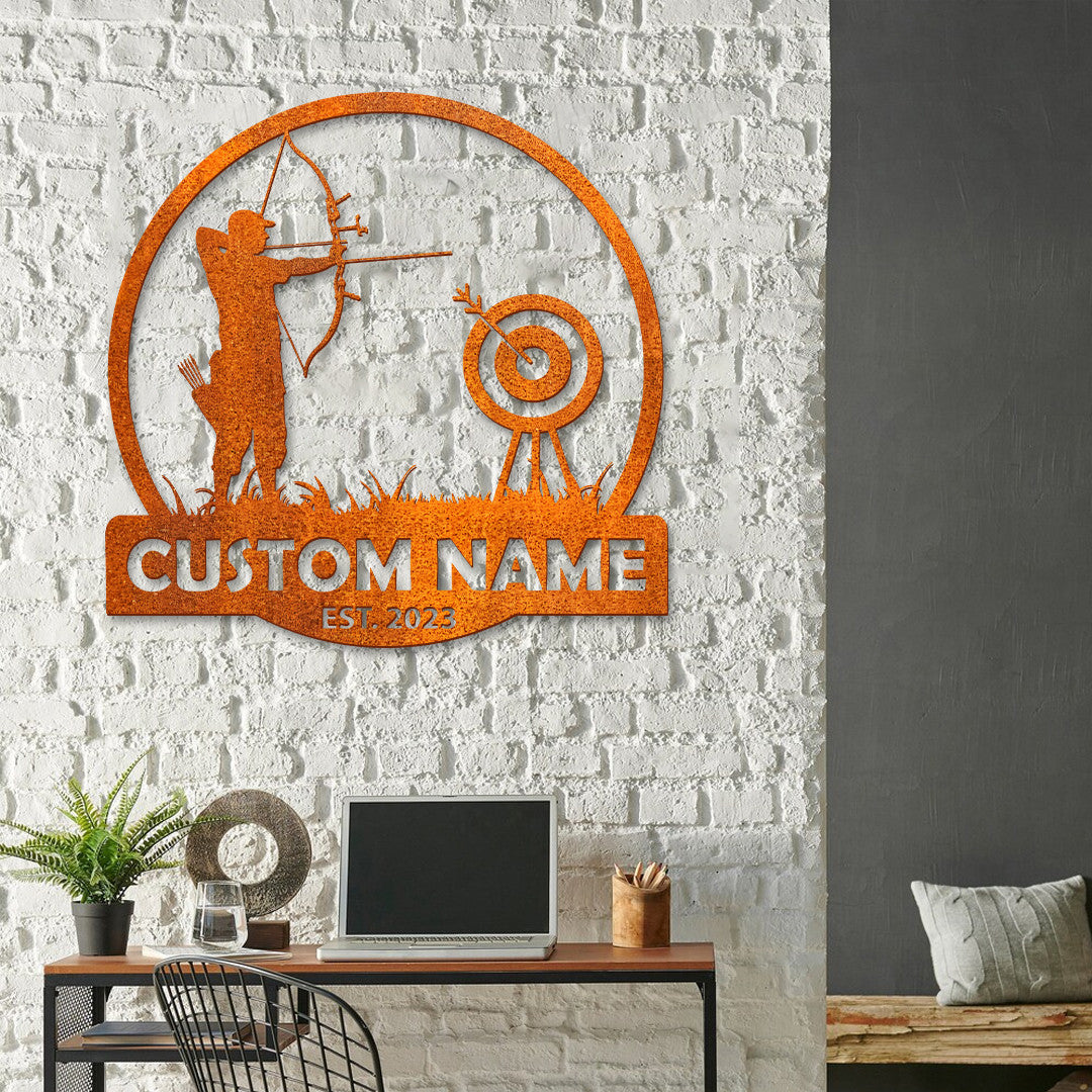 Custom Archery Metal Wall Art Led Home Decor Shoot Bow Target Decoration Personalized Archer Name Sign Birthday Gift For Dad Father's Day